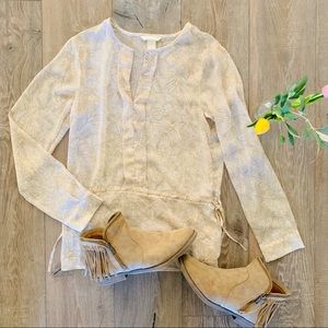 NWOT H&M Cream Flowered Blouse with Side Ties